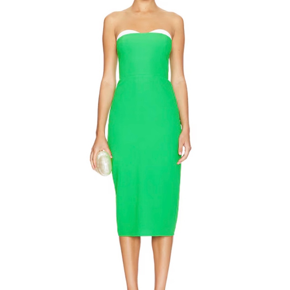 Amanda Uprichard x REVOLVE Meline Midi Dress in Grass & Ivory NEW